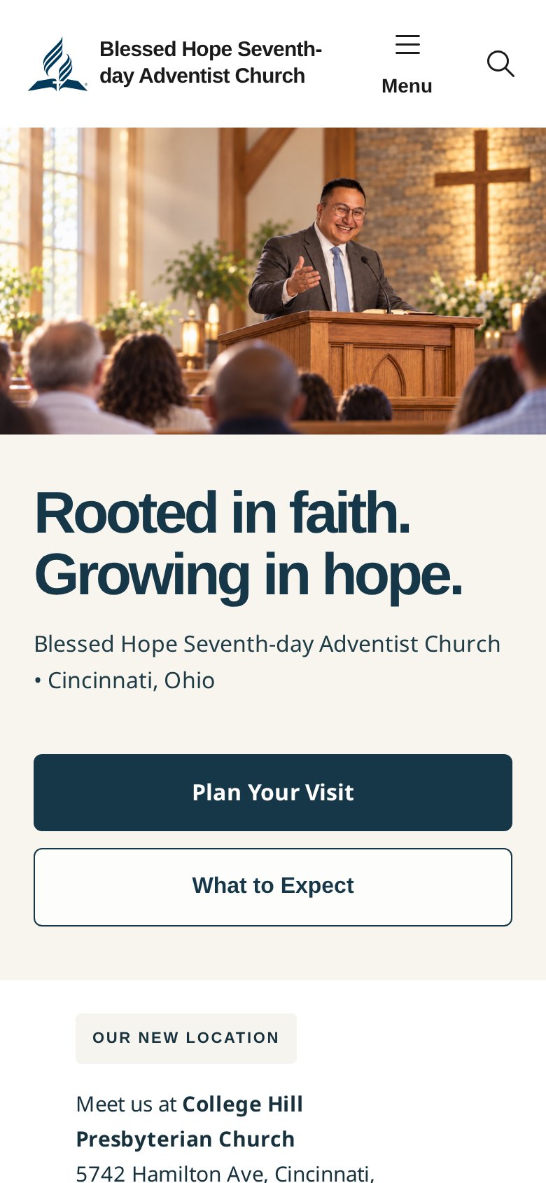 Blessed Hope Seventh-day Adventist Church website, mobile view