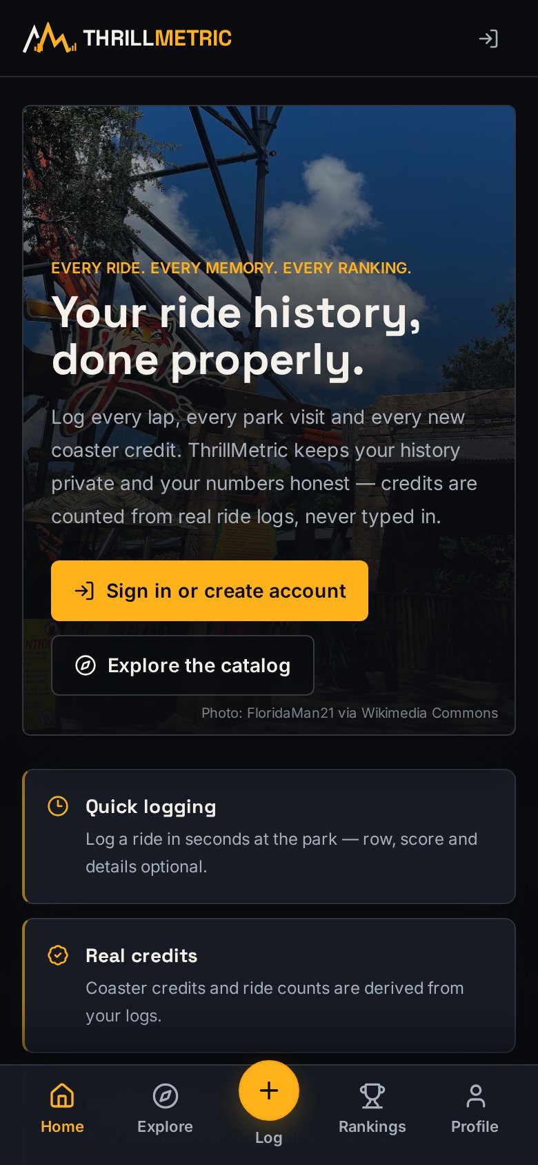 ThrillMetric website, mobile view